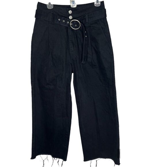 BDG Cara Belted High-Rise Culotte Pleaded Loose Fit Black Denim Jeans Sz 6 - Picture 11 of 11
